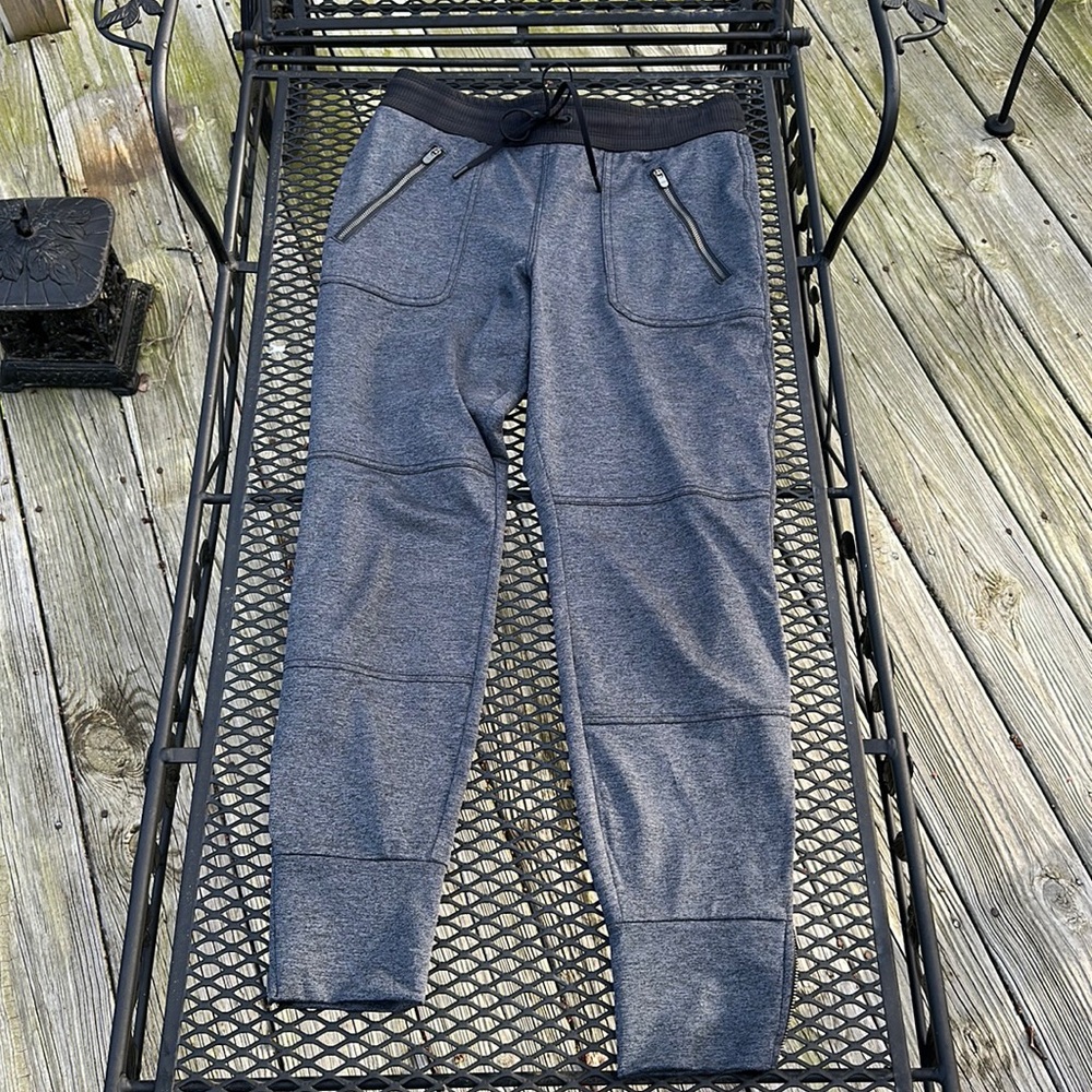 Athleta Jogger Workout Pants gray Zip Pockets Drawstring Womens med